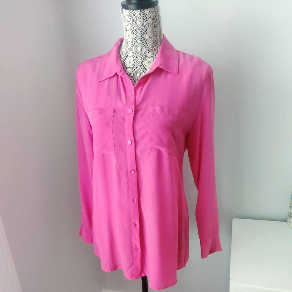100% Silk Button-up Shirt Magenta Pink Equipment Like Nordstrom Collection